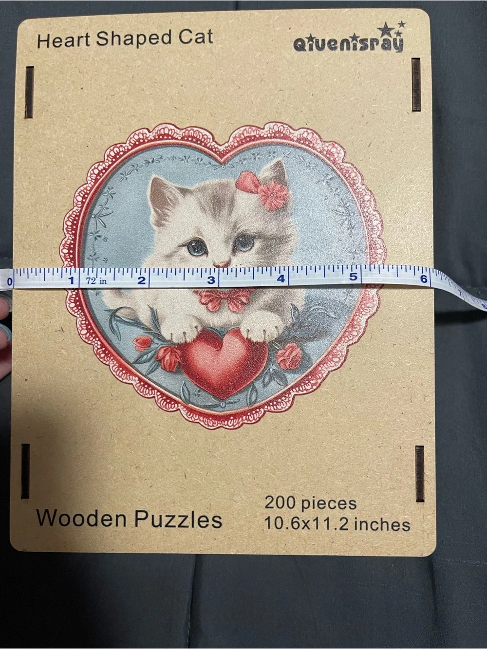 Pink Heart-Shaped Cat Wooden Puzzle - 200 Pieces + Wooden Box